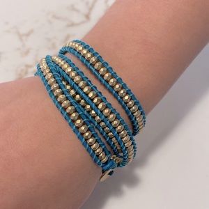 Gold Bead and Turquise Leather Wrap Bracelet